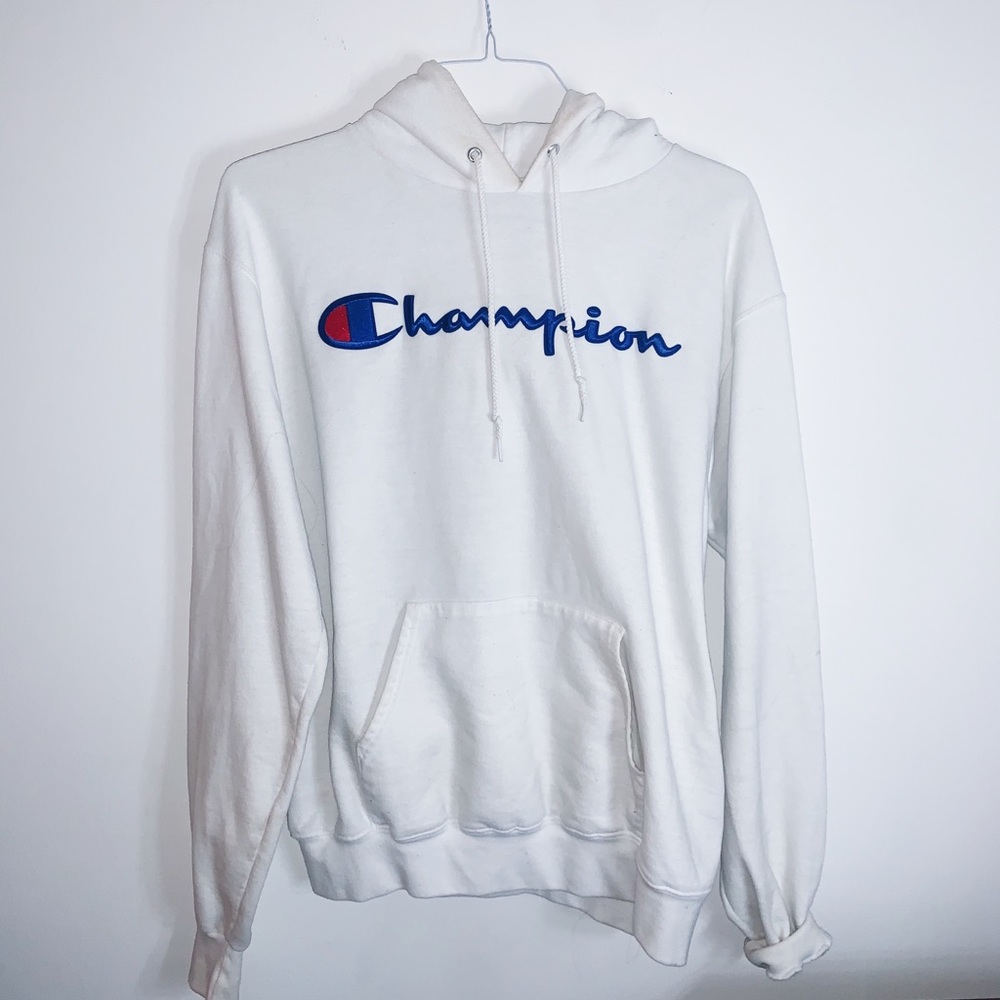White Champion Hoodie With Embodidery